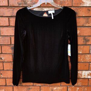 Laundry By Shelli Segal Black Velvet Long Sleeve Top With Keyhole Back Design